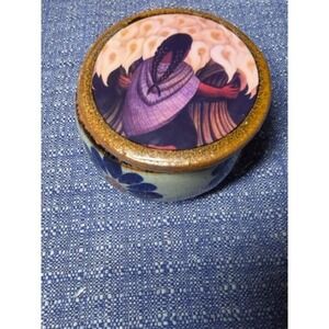 Vintage Tonala Mexico Pottery Trinket Box Diego Rivera Flower Seller Folk Art